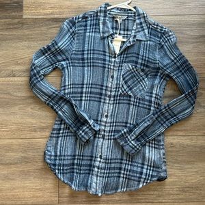Lucky Brand Women's Blue Plaid Semi Sheer Streetwear Blouse